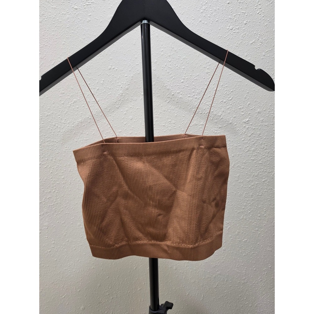 Mono B Brown Seamless Ribbed Cami Crop Top Spaghetti Strap AT-A1245 SM